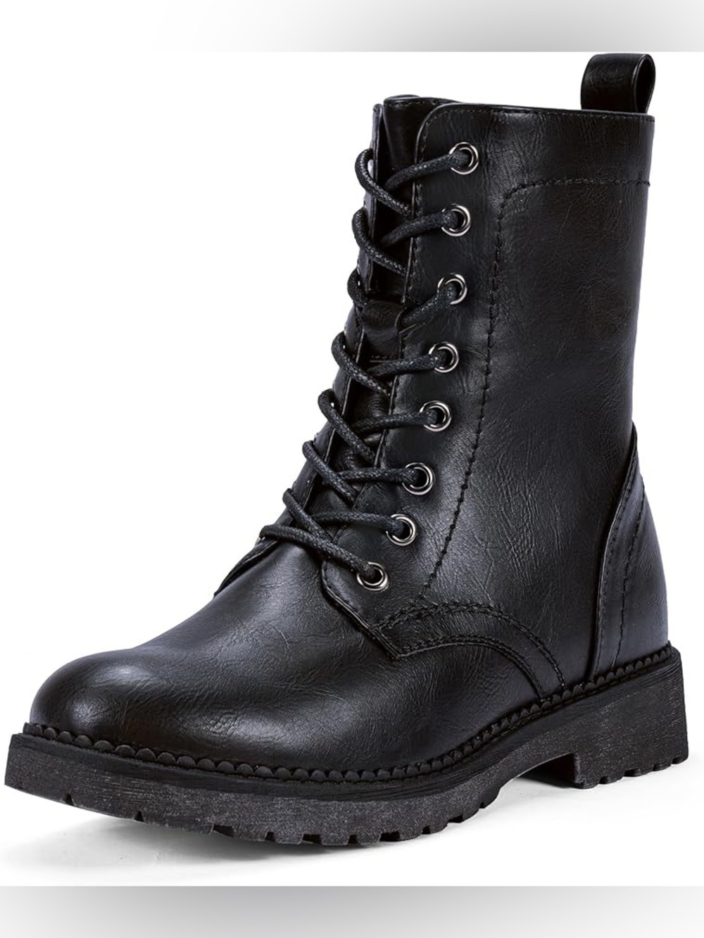VEPOSE Black Lace Up Combat Boots Side Zipper Cap Toe Size 8.5